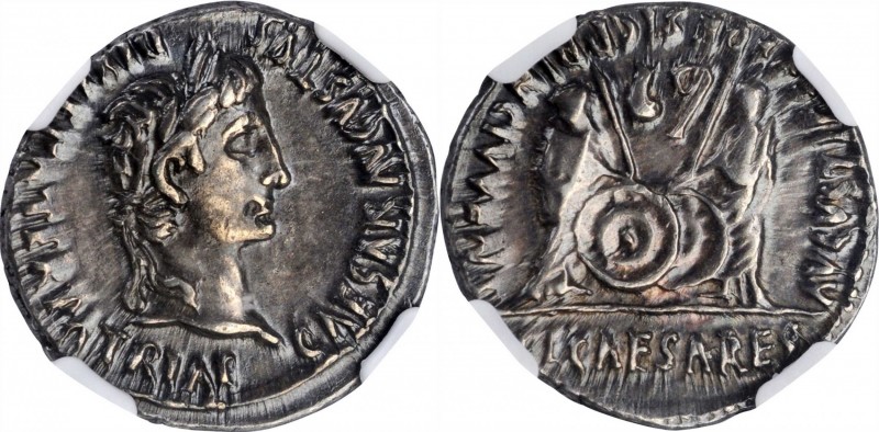 AUGUSTUS, 27 B.C.- A.D. 14. AR Denarius (3.79 gms), Lugdunum Mint, 2 B.C.- A.D. ...