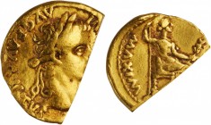 TIBERIUS, A.D. 14-37. Cut AV Aureus (5.74 gms), Lugdunum Mint, A.D. 36-37.
cf. RIC-29; cf. Calico-305c. "Tribute Penny" type. Obverse: TI CAESAR DIVI...
