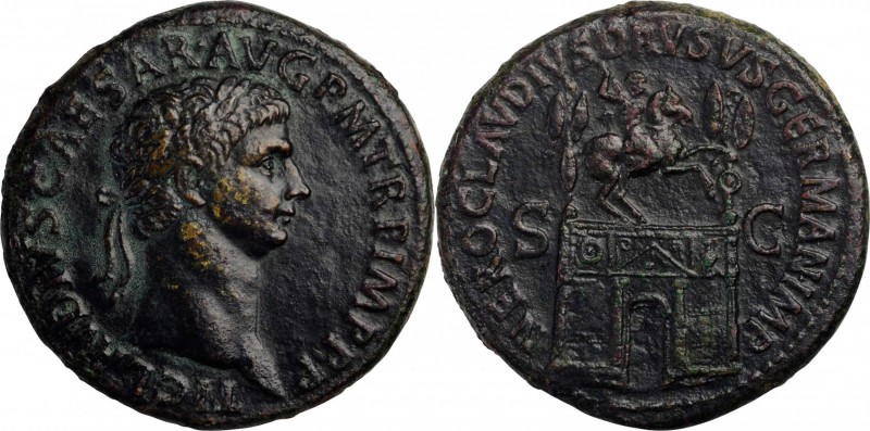 CLAUDIUS, A.D. 41-54. AE Sestertius (26.62 gms), Rome Mint, A.D. 42-43. CHOICE V...