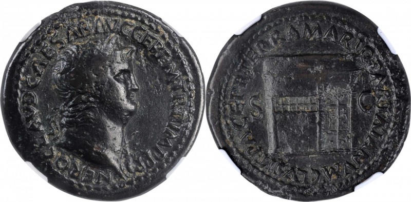 NERO, A.D. 54-68. AE Sestertius, Rome Mint, ca. A.D. 65. NGC Ch F. Light Scratch...