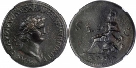 NERO, A.D. 54-68. AE Sestertius, Rome Mint, ca. A.D. 65. NGC EF.
RIC-275 var. (aegis in place of drapery). Obverse: Laureate bust right, with slight ...