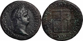 NERO, A.D. 54-68. AE Sestertius (25.63 gms), Lugdunum Mint, ca. A.D. 65. VERY FINE.
RIC-438. Obverse: Laureate head right; Reverse: Temple of Janus, ...