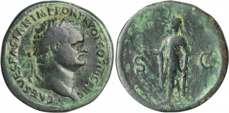 TITUS AS CAESAR, A.D. 69-79. AE Sestertius (28.02 gms), Rome Mint, A.D. 74. VERY...