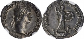 DOMITIAN, A.D. 81-96. AR Denarius, Rome Mint, A.D. 90. NGC Ch EF.
RIC-690; RSC-262. Obverse: Laureate head right; Reverse: Minerva, brandishing spear...