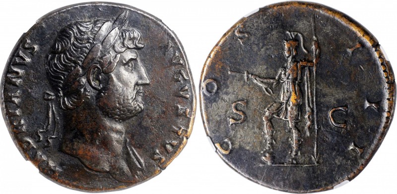 HADRIAN, A.D. 117-138. AE Sestertius, Rome Mint, ca. A.D. 124-128. NGC EF. Fine ...