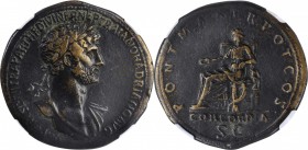 HADRIAN, A.D. 117-138. AE Sestertius, Rome Mint, A.D. 117. NGC VF. Fine Style.
RIC-540 var. (no balteus). Obverse: Laureate bust right, with slight d...