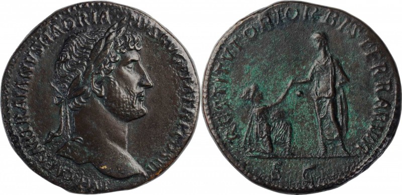 HADRIAN, A.D. 117-138. AE Sestertius (24.76 gms), Rome Mint, ca. A.D. 120-122. C...