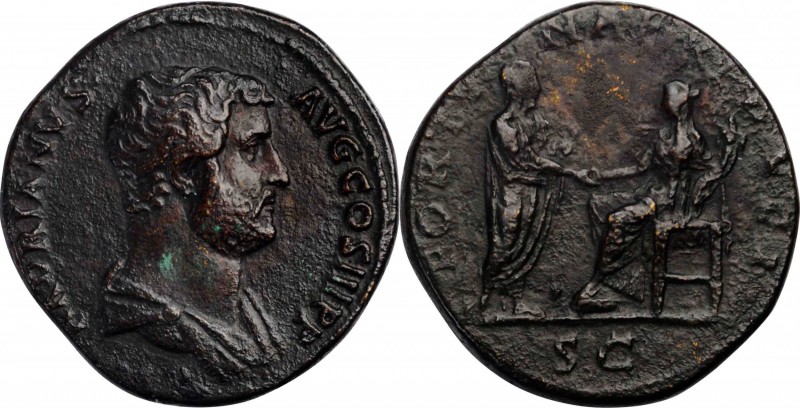 HADRIAN, A.D. 117-138. AE Sestertius (23.38 gms), Rome Mint, A.D. 134-138. VERY ...