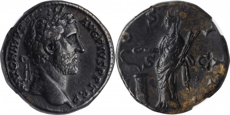 ANTONINUS PIUS, A.D. 138-161. AE Sestertius, Rome Mint, ca. A.D. 145-147. NGC VF...