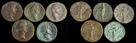 ANTONINUS PIUS, A.D. 138-161. Quintet of Sestertii (5 Pieces), Rome Mint. Grade Range: CHOICE VERY FINE to NEARLY EXTREMELY FINE.
An attractive mix o...
