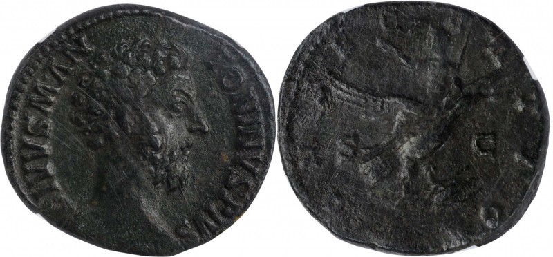 DIVUS MARCUS AURELIUS, Died A.D. 180. AE Sestertius, Rome Mint, Struck under Com...