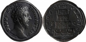 DIVUS MARCUS AURELIUS, Died A.D. 180. AE Sestertius, Rome Mint, Struck under Commodus, A.D. 180. NGC VF. Light Scratches.
RIC-662 (Commodus). Commemo...