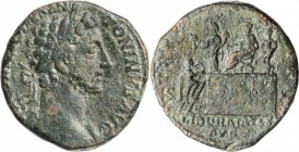 COMMODUS, A.D. 177-192. AE Sestertius (21.12 gms), Rome Mint, A.D. 180. NEARLY VERY FINE.
RIC-300. Obverse: Laureate head right; Reverse: Commodus se...