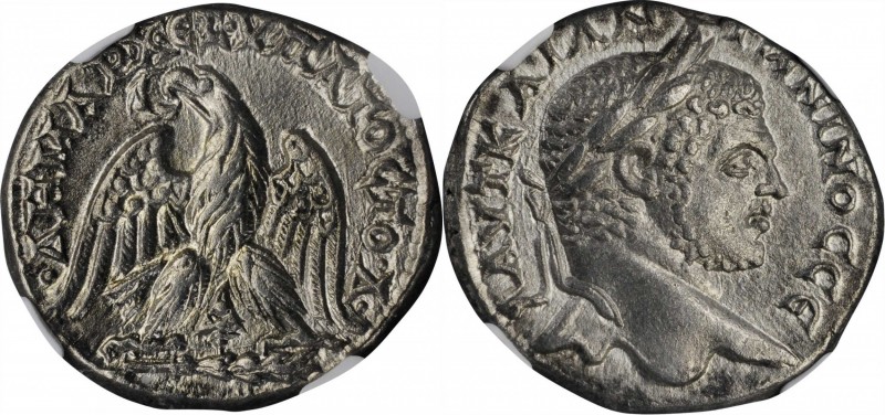 CARACALLA, A.D. 198-217. Phoenicia, Tyre. BI Tetradrachm, A.D. 213-215. NGC Ch A...