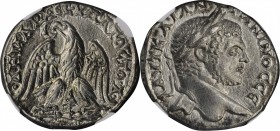 CARACALLA, A.D. 198-217. Phoenicia, Tyre. BI Tetradrachm, A.D. 213-215. NGC Ch AU.
Prieur-1547. Obverse: Laureate bust right; Reverse: Eagle, with he...