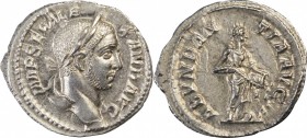 SEVERUS ALEXANDER, A.D. 222-235. AR Denarius (3.09 gms), Rome Mint, A.D. 229. MINT STATE.
RIC-184; RSC-1. Obverse: Laureate head right; Reverse: Abun...