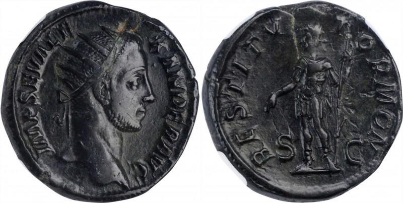 SEVERUS ALEXANDER, A.D. 222-235. AE Dupondius, Rome Mint, A.D. 228. NGC Ch VF.
...