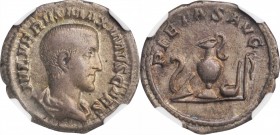 MAXIMUS AS CAESAR, A.D. 235-238. AR Denarius, Rome Mint, A.D. 236. NGC VF.
RIC-1; RSC-1. Obverse: Bareheaded and draped bust right; Reverse: Emblems ...