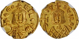 THEOPHILUS, 829-842. AV Solidus (3.91 gms), Syracuse Mint, 830-831. NGC Ch AU, Strike: 5/5 Surface: 4/5.
S-1670. Obverse: Crowned facing bust of Theo...