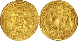 BASIL II BULGAROKTONOS WITH CONSTANTINE VIII, 976-1025. AV Histamenon Nomisma (4.26 gms), Constantinople Mint, 1005-1019. NEARLY EXTREMELY FINE.
S-18...