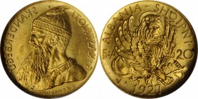 ALBANIA. 20 Franga Ari, 1927-V. Vienna Mint. NGC MS-64.
Fr-6; KM-12. Mintage: 5,053. Commemorating Gjergj Kastrioti, an Albanian nobleman and militar...