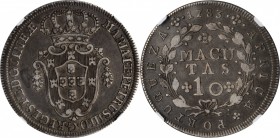 ANGOLA. 10 Macutas, 1783. Lisbon Mint. Maria I & Pedro III. NGC EF-40.
KM-24. A gently handled and handsomely toned example, this type is SCARCELY en...
