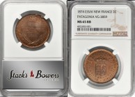 ARGENTINA. Araucania and Patagonia (New France). Copper 2 Centavos Fantasy Pattern, 1874. NGC MS-65 Red Brown.
KMX-1; VG-3859. Sometimes called a pat...