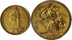 AUSTRALIA. Sovereign, 1888-M. Melbourne Mint. Victoria. PCGS AU-53.
S-3867B; Fr-20; KM-10. Second obverse variety with angled "J". Moderately abraded...
