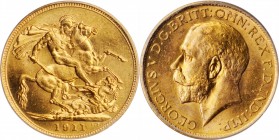 AUSTRALIA. Sovereign, 1911-S. Sydney Mint. PCGS MS-64.
S-4003; Fr-38; KM-29. A fully brilliant and radiant Near Gem, offering tremendous luster and p...