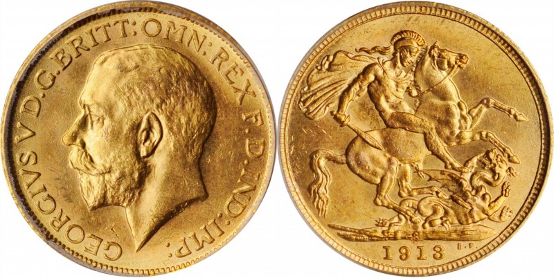 AUSTRALIA. Sovereign, 1913-S. Sydney Mint. PCGS MS-64.
S-4003; Fr-38; KM-29. An...