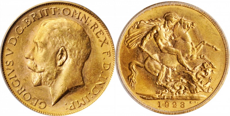 AUSTRALIA. Sovereign, 1923-P. Perth Mint. PCGS MS-63.
S-4001; Fr-40; KM-29. Bri...