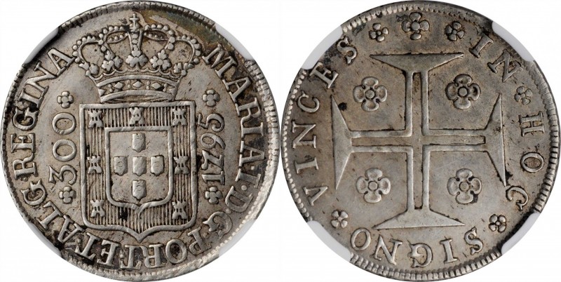 AZORES. 300 Reis, 1795. Maria I. NGC AU-58.
KM-8. A highly lustrous example wit...
