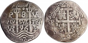 BOLIVIA. Cob 8 Reales, "1696"-PTS VR. Imitation of Potosi Mint. Charles II. VERY FINE.
13.10 gms. cf. KM-26 (for prototype). Likely a 20th century co...