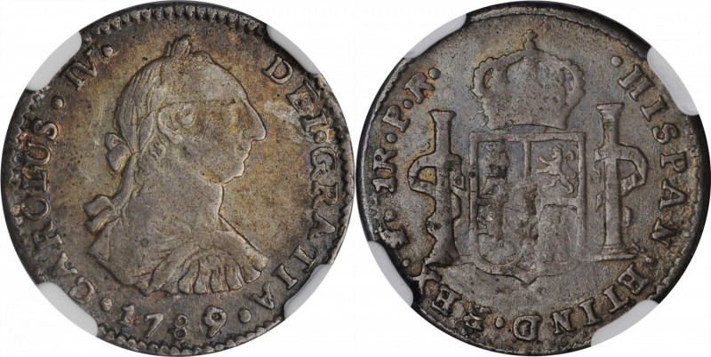 BOLIVIA. Real, 1789-PTS PR. Potosi Mint. Charles IV. NGC VF-25.
KM-61. Three-ye...