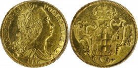 BRAZIL. 6400 Reis, 1756-B. Bahia Mint. Jose I. PCGS Genuine--Cleaned, Unc Details Gold Shield.
Fr-69; KM-172.1. A rather brilliant example, this piec...