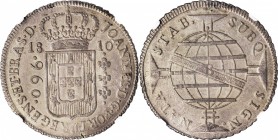 BRAZIL. 960 Reis, 1810-B. Bahia Mint. Joao as Prince Regent. NGC MS-62.
KM-307.1; Gomes-31.01. Steel gray surfaces dominate this rather attractive, n...