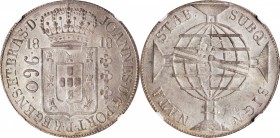 BRAZIL. 960 Reis, 1818-R. Rio de Janeiro Mint. Joao as Prince Regent. NGC MS-63.
KM-307.3. Slate gray with some light golden highlights near the peri...