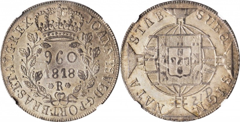 BRAZIL. 960 Reis, 1818-R. Rio de Janeiro Mint. Joao VI. NGC MS-61.
KM-326.1. A ...