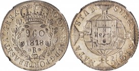 BRAZIL. 960 Reis, 1818-R. Rio de Janeiro Mint. Joao VI. NGC MS-61.
KM-326.1. A charming piece, featuring golden-gray toning throughout with some unde...