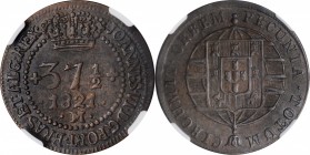 BRAZIL. 37-1/2 Reis, 1821-M. Minas Gerais Mint. Joao VI. NGC AU-53 Brown.
KM-317.1. The finest of this date certified in the NGC census, this pleasin...