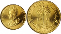 BRITISH WEST AFRICA. 2 Shillings, 1936-KN. Kings Norton Mint. PCGS SPECIMEN-65 Gold Shield.
KM-13b. This is a radiant Gem with rich yellow-gold color...