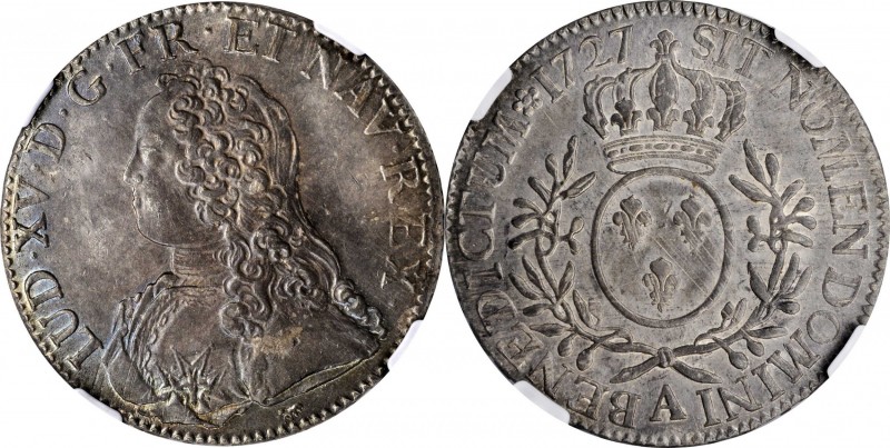 FRANCE. Ecu, 1727-A. Paris Mint. Louis XV. NGC MS-62.
KM-486.1; Dav-1330; Gad-3...