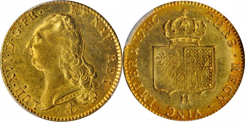 FRANCE. 2 Louis d'Or, 1786-H. La Rochelle Mint. Louis XVI. PCGS AU-58 Gold Shiel...