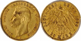 GERMANY. Hesse-Darmstadt. 20 Mark, 1896-A. Berlin Mint. Ernst Ludwig. PCGS AU-53 Gold Shield.
Fr-3794; KM-371. A fairly RARE date, this piece exhibit...