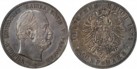 GERMANY. Prussia. 5 Mark, 1875-B. Hannover Mint. Wilhelm I. PCGS AU-53 Gold Shield.
KM-503; Dav-786. Deeply toned with attractive surfaces for the gr...