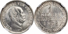 GERMANY. Prussia. Groschen, 1867-A. Berlin Mint. Wilhelm I. NGC MS-67.
KM-485. Flawless surfaces in every way imaginable, this Superb Gem, tied with ...