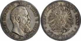 GERMANY. Prussia. 5 Mark, 1888-A. Berlin Mint. Friedrich III. PCGS MS-64 Gold Shield.
KM-512. A handsomely toned example of this Near Gem, featuring ...