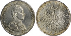 GERMANY. Prussia. 5 Mark, 1913-A. Berlin Mint. PCGS MS-63 Gold Shield.
KM-536. A choice specimen, exuding a good deal of brilliance and offering lust...