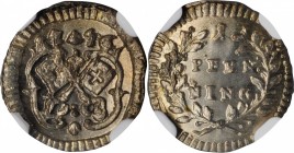 GERMANY. Regensburg. Pfennig, 1776. NGC MS-67.
KM-408. A crudely but boldly struck tiny coin, lightly toned and attractive. The city that struck it h...