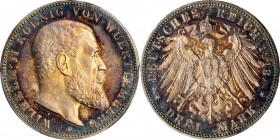 GERMANY. Wurttemberg. 3 Mark, 1913-F. Freudenstadt Mint. PCGS PROOF-63+ Cameo Gold Shield.
KM-635. A highly choice proof offering, this immensely ton...